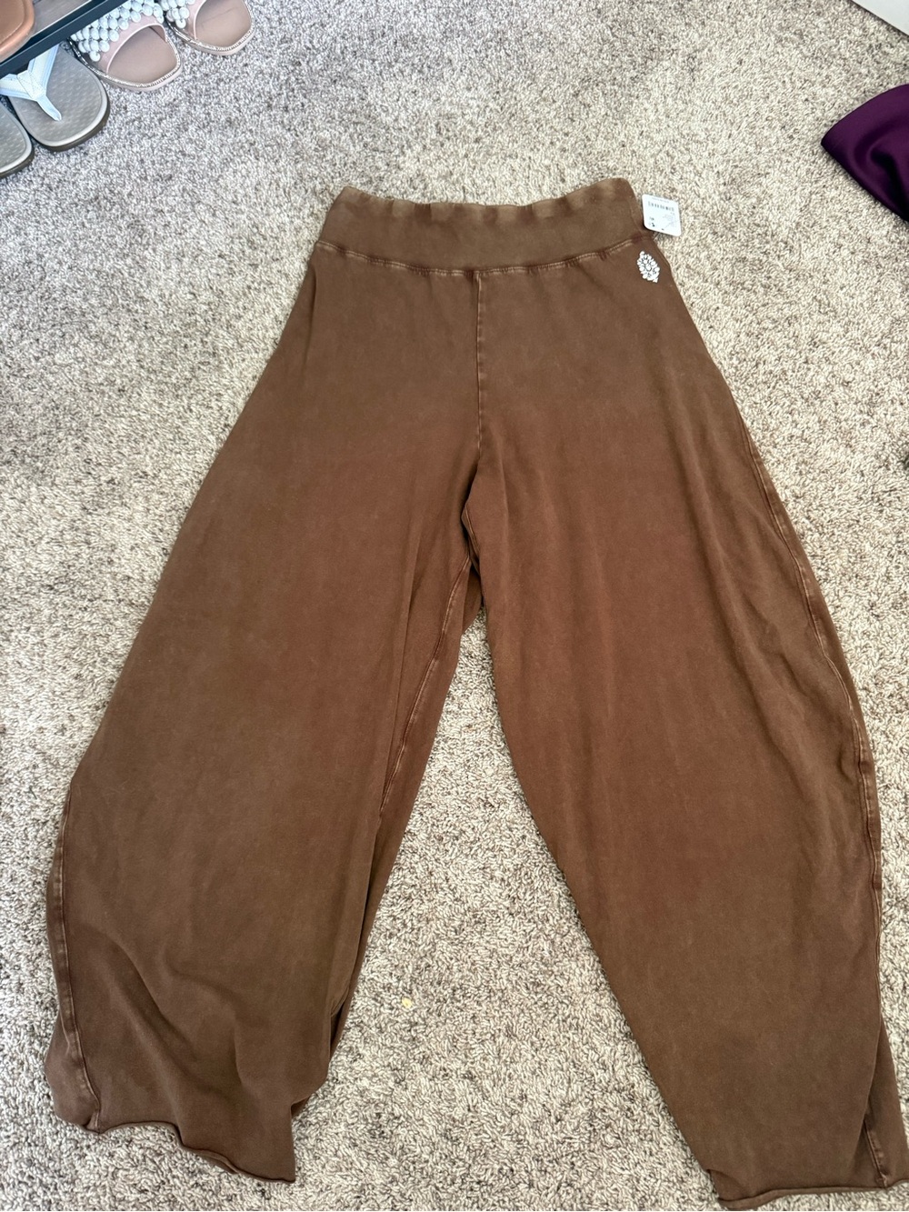 Free People Brown Wide-Leg Pull-On Track Pants